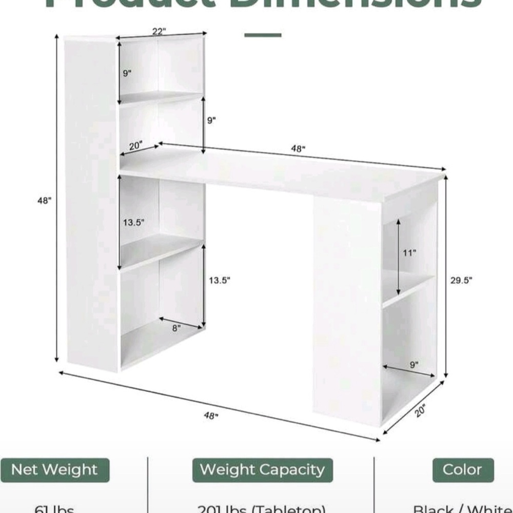 White L-Shaped Desk with Built-In Shelving